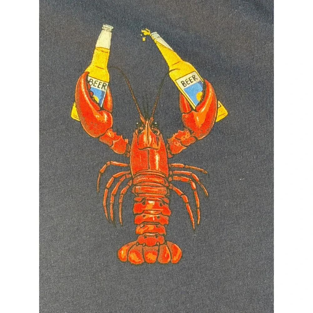 J. Crew Mens Navy Blue Lobster Beer Graphic T-Shirt Size Large Short Sleeve Tee